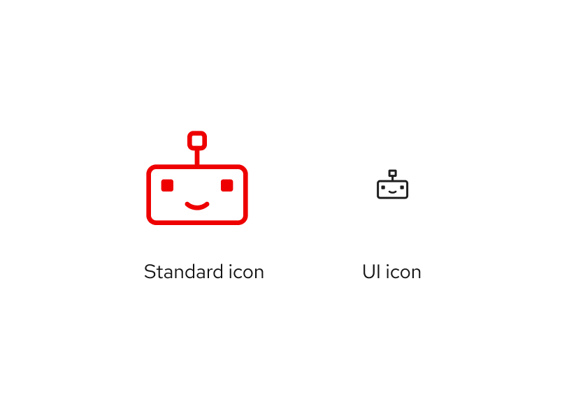 Our new robot icons: the larger Standard icon shown in red and the smaller UI icon shown in black