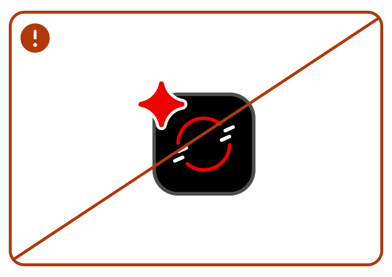 Crossed out Red Hat OpenShift product/technology icon with sparkle
