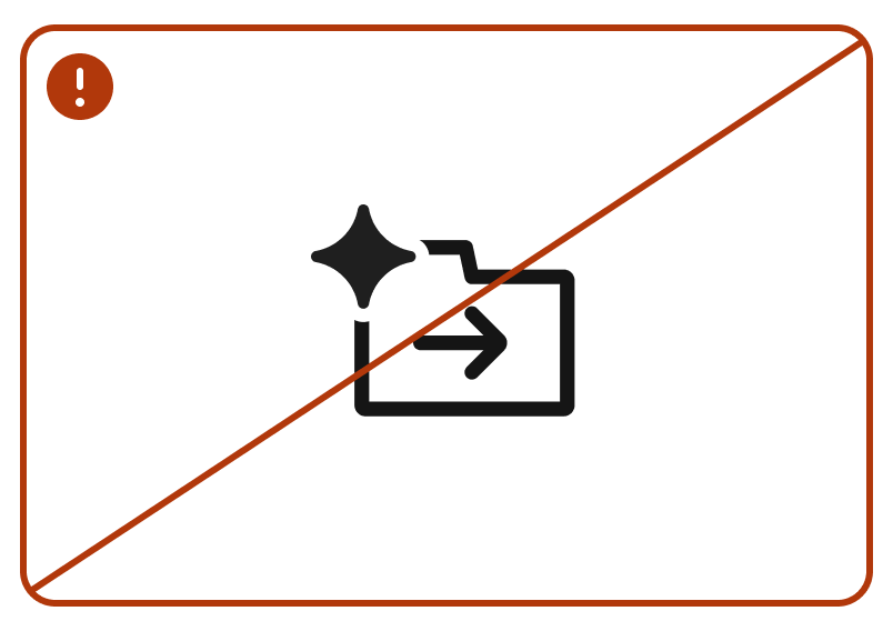 Crossed out folder icon with a sparkle