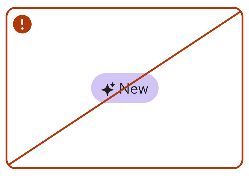 Crossed out "new" tag/label element with sparkle icon