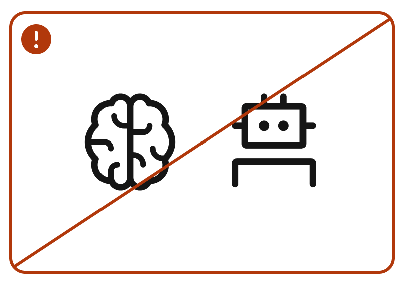 Crossed out brain and robot icons
