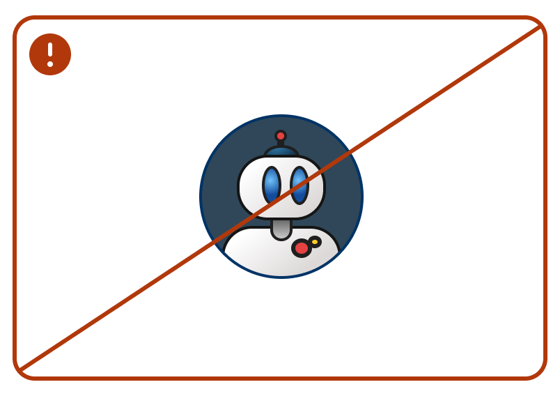 Crossed out avatar image using a different and unapproved robot image